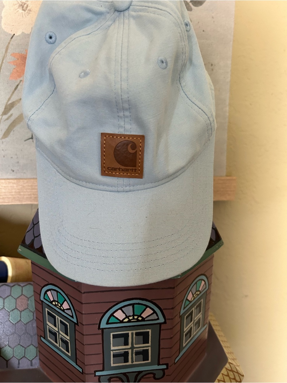 Carhartt Men’s Pale Blue Cotton Baseball Cap with Leather Patch